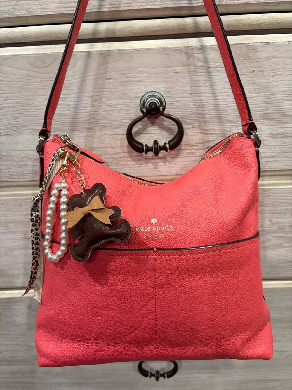 kate spade coral Leather Shoulder Hobo Bag